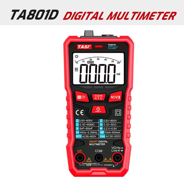 TASI TA801D Intelligent Digital Multimeter Rms AC DC NCV Auto Range Digital Multimeters Tester Ohm Hz Voltage Meter
