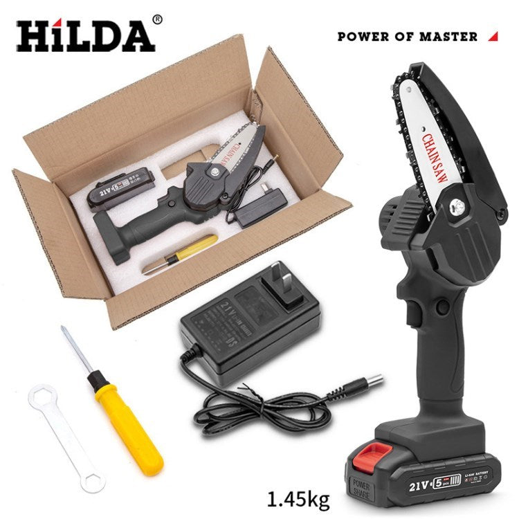 Hilda Electric Chainsaw Cordless Handheld Chainsaw 21V Lithium Battery Powered Wood Cutter for Gardening Tree Branch Wood Cutting - B Set / Black