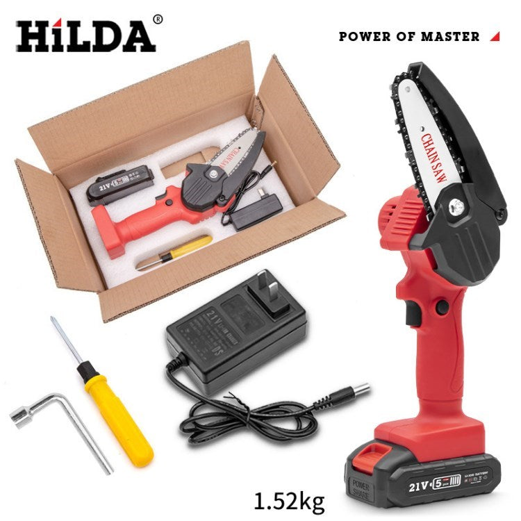 Hilda Electric Chainsaw Cordless Handheld Chainsaw 21V Lithium Battery Powered Wood Cutter for Gardening Tree Branch Wood Cutting - B Set / Red