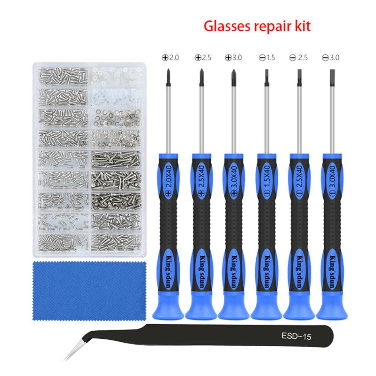 KING'SDUN 10-in-1 Multifunctional Eyeglass Repair Tool Kit Glasses Precision Screwdriver Set