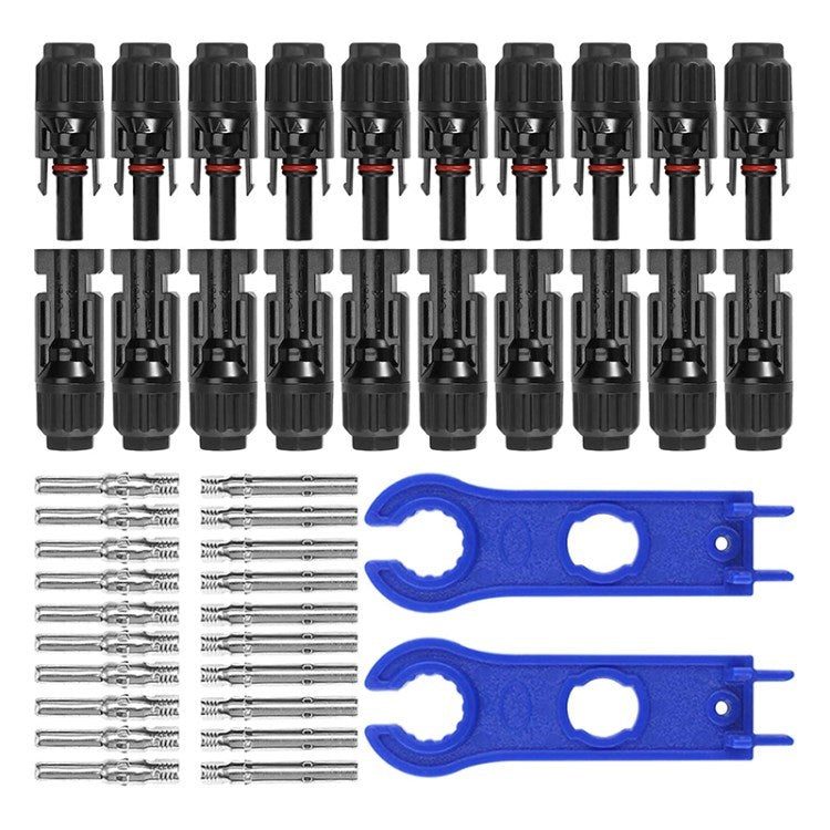 10 Pairs Solar Panel Cable Connectors IP67 Waterproof Male Female Connector with 2 Wrenches Tools