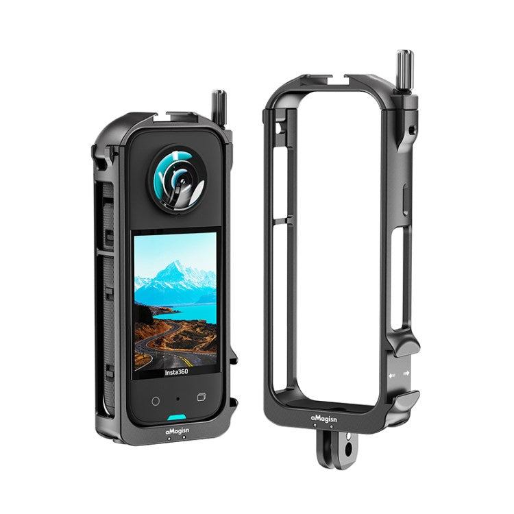 Uniqkart Aluminum Frame Cage for Insta360 X3, Camera Shell Case Protective Housing Cover - Black