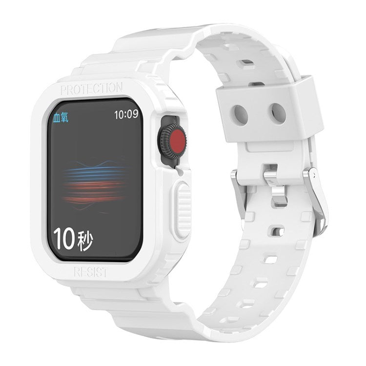 for Apple Watch Series 8 / 7 41mm / Watch SE (2022) / SE / Series 6 / 5 / 4 40mm Soft TPU Sport Watch Band Wrist Strap with Protective Bumper Cover - White