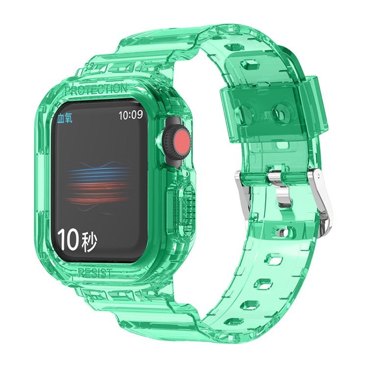 Uniqkart for Apple Watch Ultra 49mm / Series 8 / 7 45mm / SE (2022) / SE / Series 6 / 5 / 4 44mm Soft Watch Strap Smartwatch Band with Case - Transparent Green