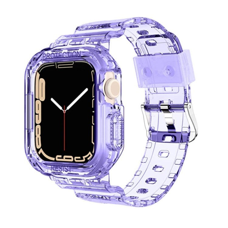 for Apple Watch Ultra 49mm / Series 8 / 7 45mm / SE (2022) / SE / Series 6 / 5 / 4 44mm Soft Watch Strap Smartwatch Band with Case - Transparent Purple