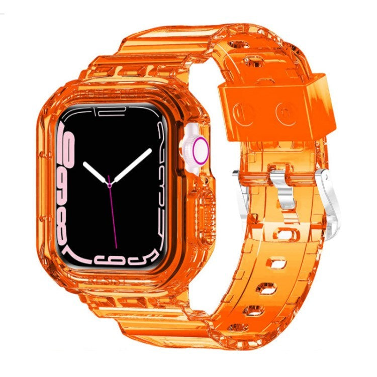 for Apple Watch Ultra 49mm / Series 8 / 7 45mm / SE (2022) / SE / Series 6 / 5 / 4 44mm Soft Watch Strap Smartwatch Band with Case - Transparent Orange