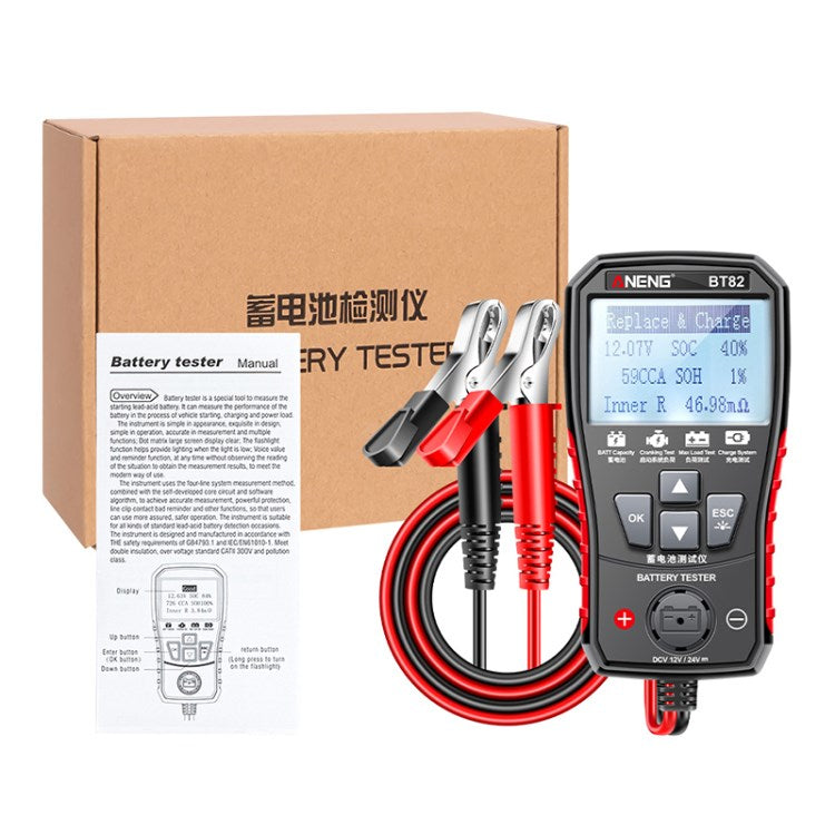 Aneng BT82 Car Battery Tester 24V 12V Load Tester Automotive Alternator Tester Digital Auto Battery Analyzer Charging Cranking System Tester
