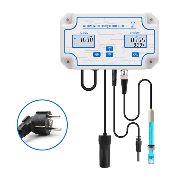 W2825 WiFi Temp PH Salinity Meter Water Quality Detector Controller Multiparameter Water Analyzer - EU Plug