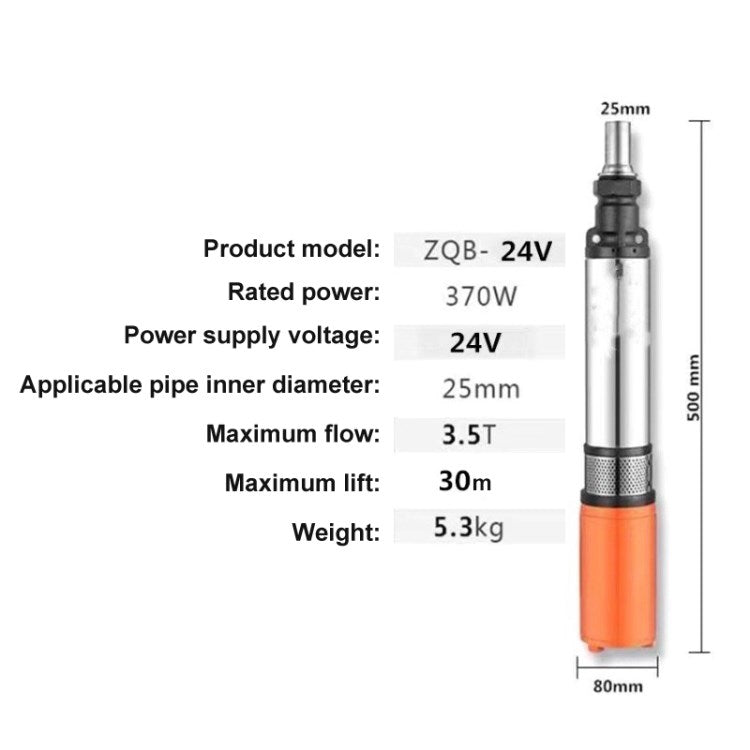 Solar Water Pump 24V 370W / 500W Deep Well Submersible Pump - 24V / 7m Cable