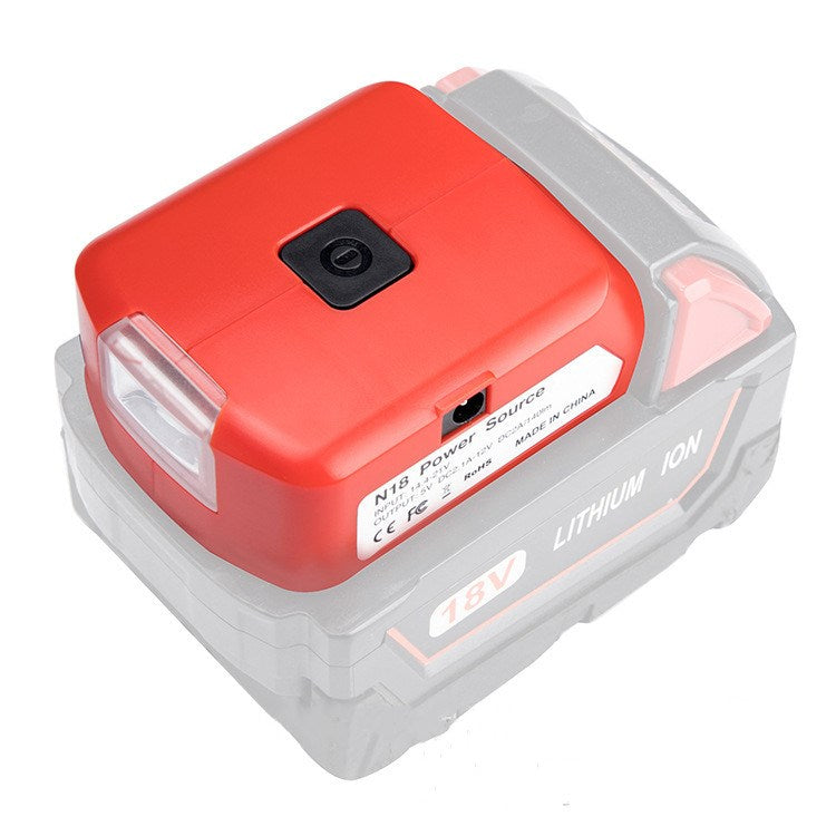 Battery Adapter Power Source for Milwaukee 18V Battery with Dual USB Port - Red