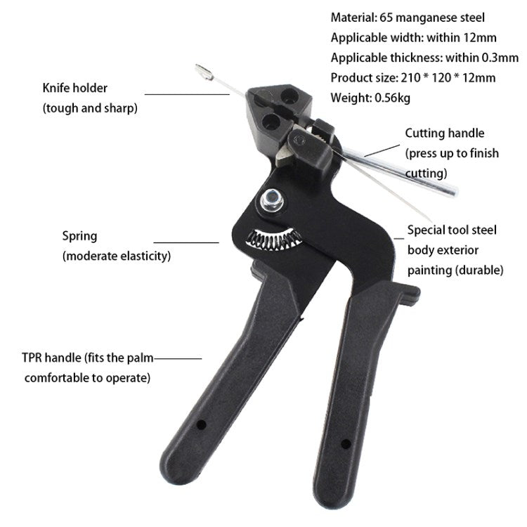 CT-02 Stainless Steel Cable Tie Gun Metal Zip Tie Pliers Fastening Cable Tie Tool - Black