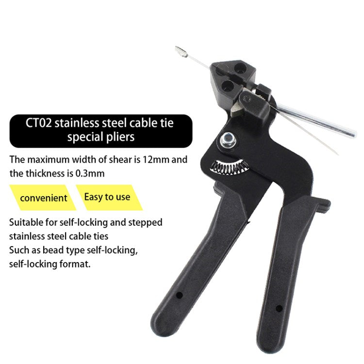 CT-02 Stainless Steel Cable Tie Gun Metal Zip Tie Pliers Fastening Cable Tie Tool - Black