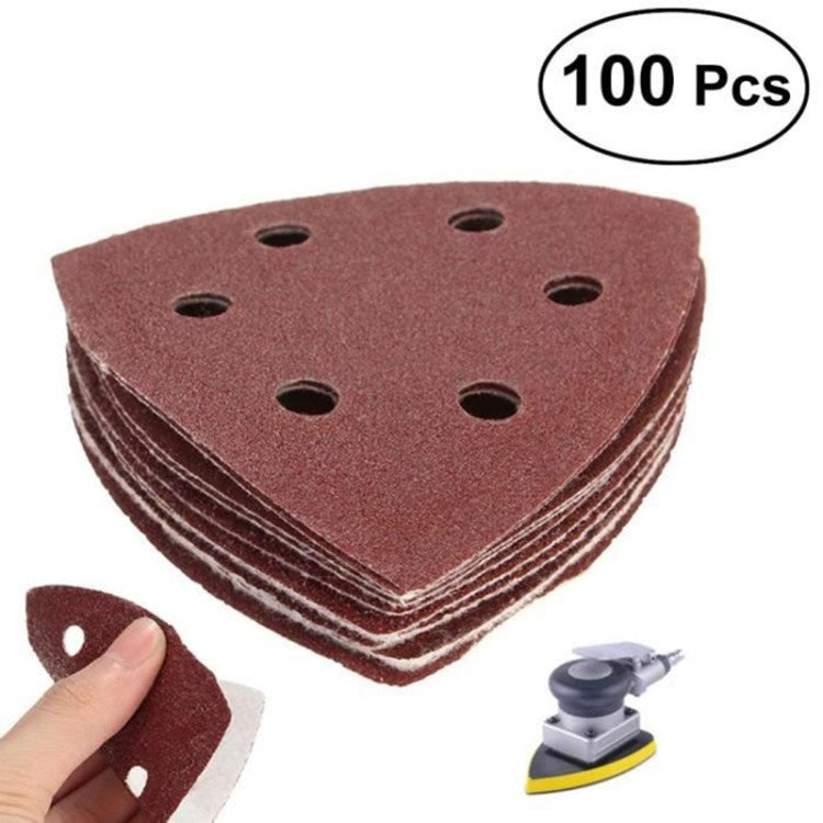100Pcs Sandpapers 40 / 60 / 80 / 100 / 120 / 150 / 180 / 240 Grits 6-Hole Triangular Sanding Papers