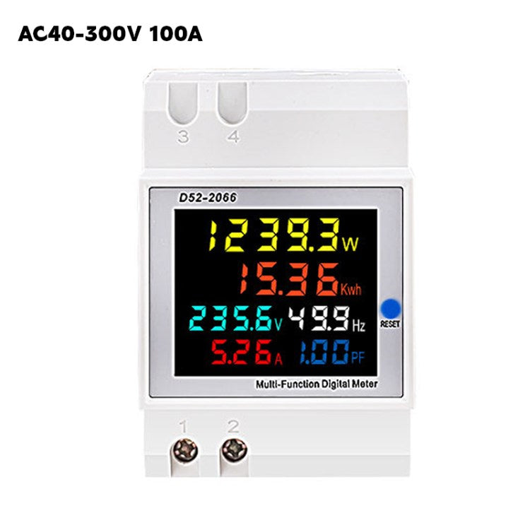 D52-2066 AC Power Meter Single Phase Electric Energy Meter Din Rail Electricity Usage Monitor - Built-in / AC40 - 300V 100A