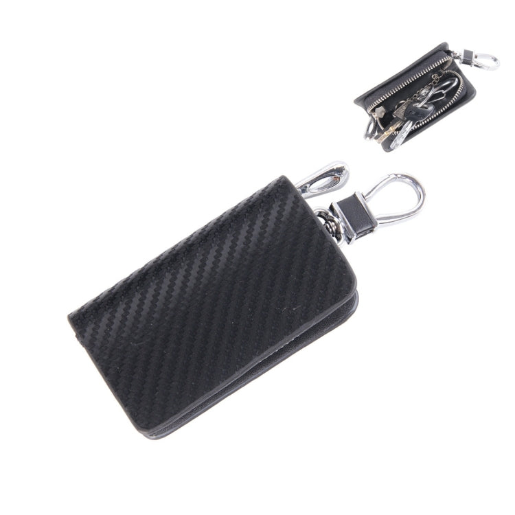 Universal Leather Carbon Fiber Texture Waist Hanging Zipper Wallets Key Holder Bag (No Include Key)(Black)
