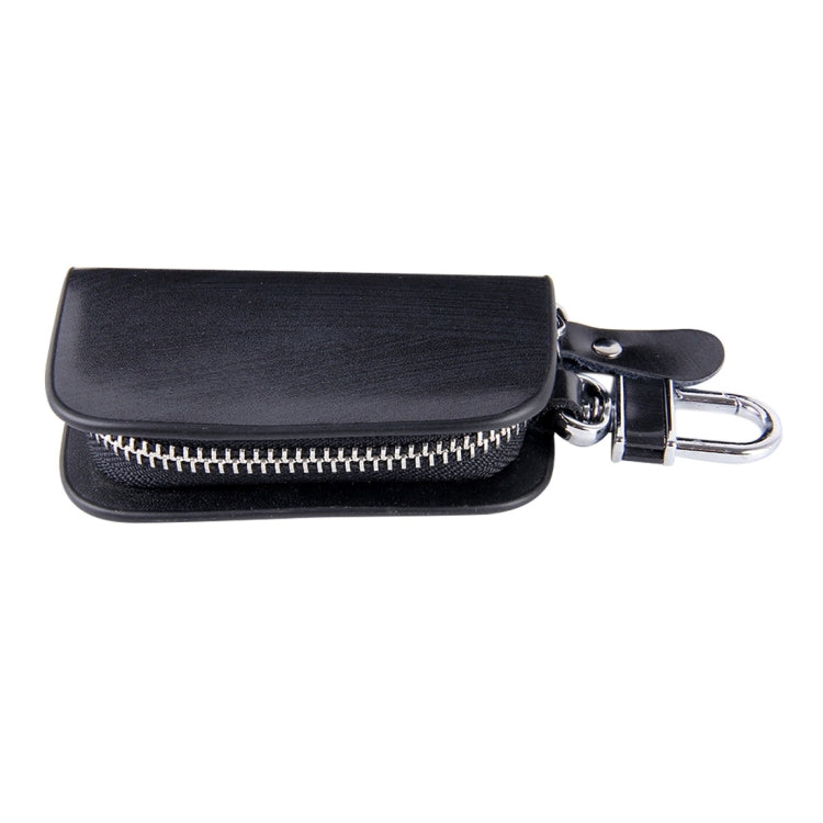 Universal Leather Wood Grain Texture Waist Hanging Zipper Wallets Key Holder Bag (No Include Key)(Black)