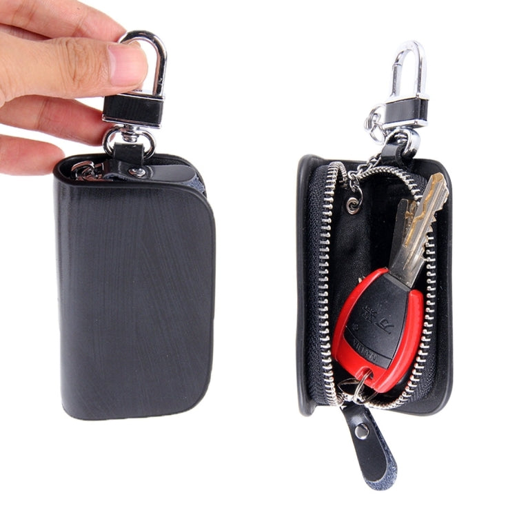 Universal Leather Wood Grain Texture Waist Hanging Zipper Wallets Key Holder Bag (No Include Key)(Black)