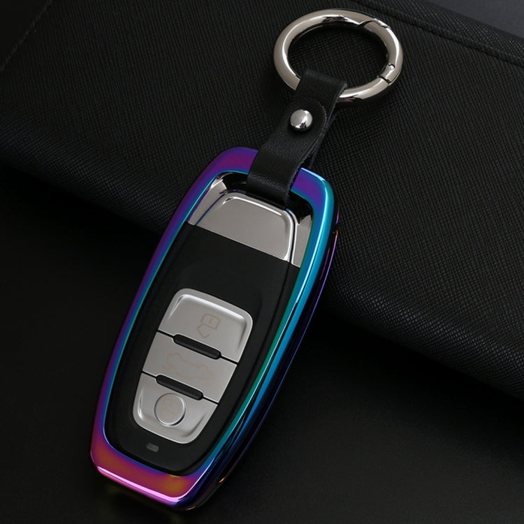 A Style Car Auto Buckle Key Shell Colorful Ring Zinc Alloy Car Chain Shell Car Key Shell Case for Audi, Random Color Delivery