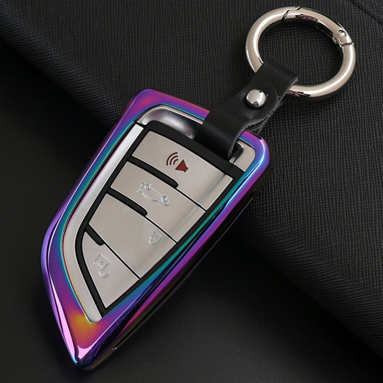 A Style Car Auto Buckle Key Shell Colorful Ring Zinc Alloy Car Chain Shell Car Key Shell Case for BMW, Random Color Delivery