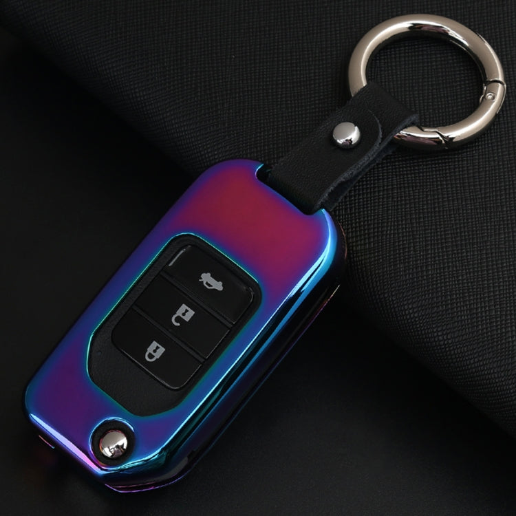 A Style Car Auto Buckle Key Shell Colorful Ring Zinc Alloy Car Chain Shell Car Key Shell Case for Honda, Random Color Delivery