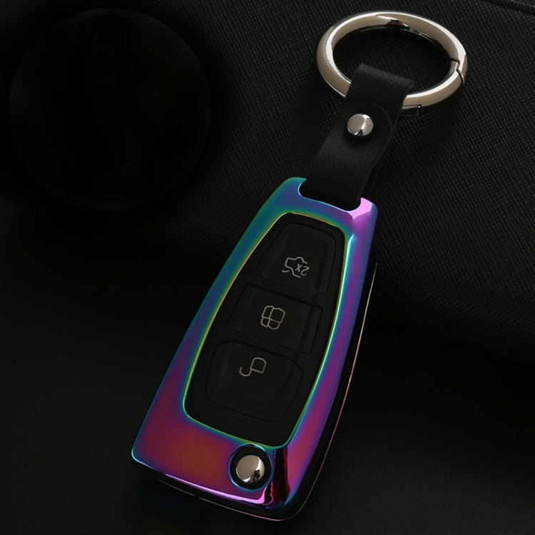 A Style Car Buckle Key Shell Zinc Alloy Car Chain Shell Car Key Shell Case Key Ring for Ford, Random Color Delivery