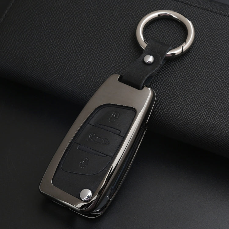 C Style Car Auto Buckle Key Shell Colorful Ring Zinc Alloy Car Chain Shell Car Key Shell Case for Peugeot, Random Color Delivery