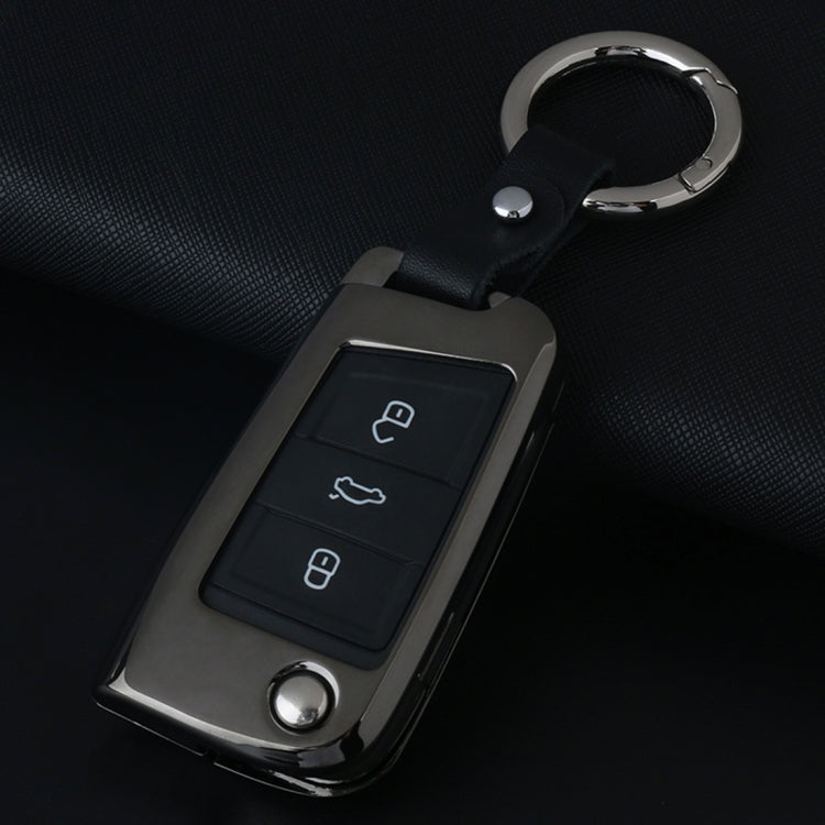 C Style Car Auto Buckle Key Shell Zinc Alloy Car Chain Shell Car Key Shell Case Key Ring for Volkswagen, Random Color Delivery