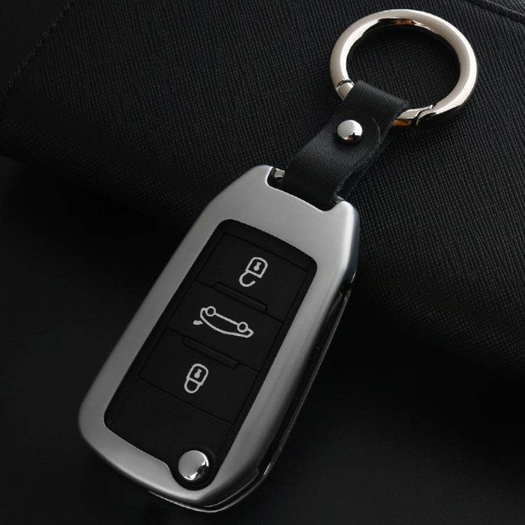 A Style Car Buckle Key Shell Zinc Alloy Car Key Shell Case Key Ring for Citroen, Random Color Delivery