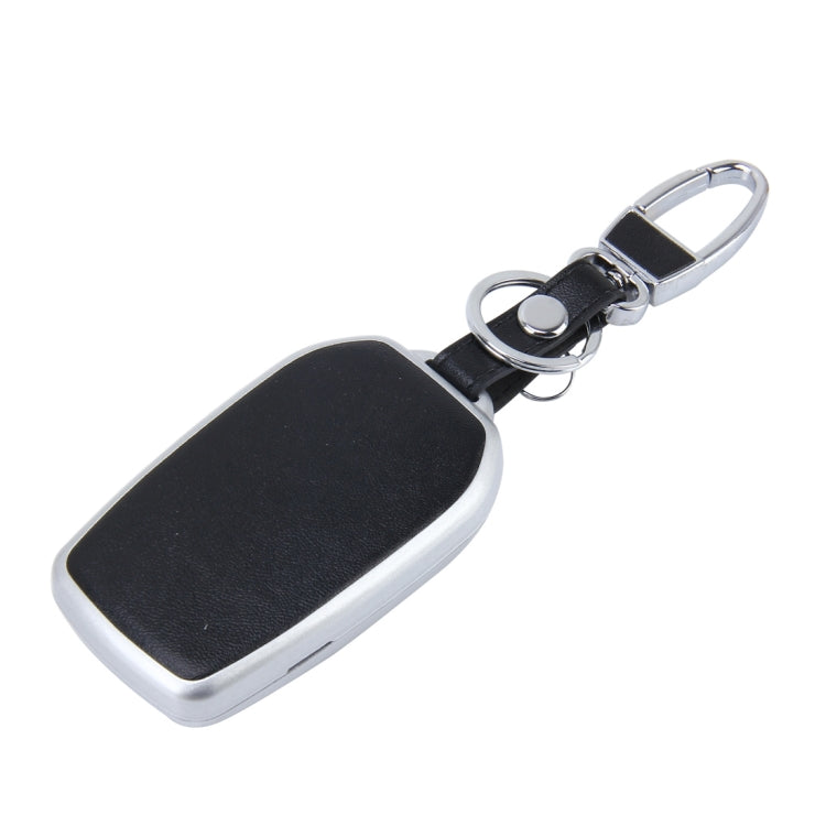 Car Auto PU Leather Fold Two Buttons Luminous Effect Key Ring Protection Cover for 2014 Version RAV4 2015 Version Highlander(Silver)