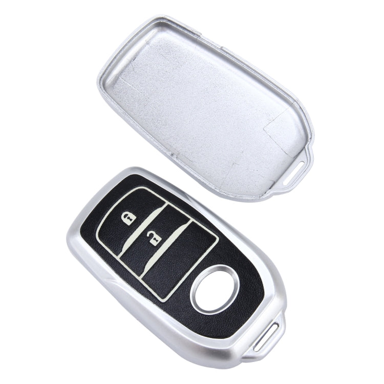 Car Auto PU Leather Fold Two Buttons Luminous Effect Key Ring Protection Cover for 2014 Version RAV4 2015 Version Highlander(Silver)