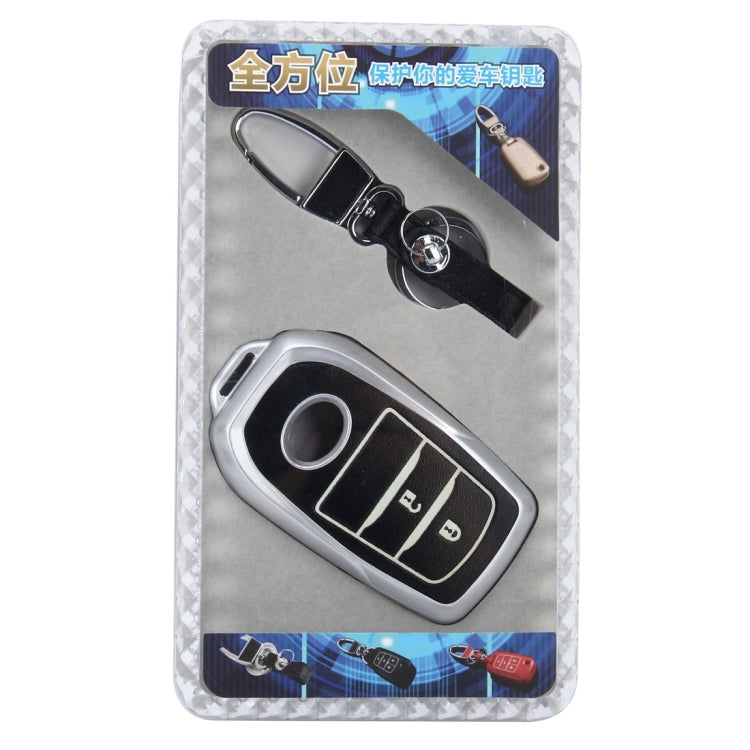 Car Auto PU Leather Fold Two Buttons Luminous Effect Key Ring Protection Cover for 2014 Version RAV4 2015 Version Highlander(Silver)