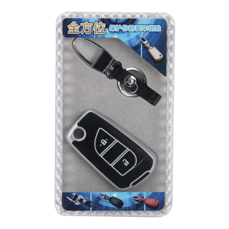 Car Auto PU Leather Intelligence Two Buttons Luminous Effect Key Ring Protection Cover for 2014 Version RAV4 2015 Version Highlander(Silver)