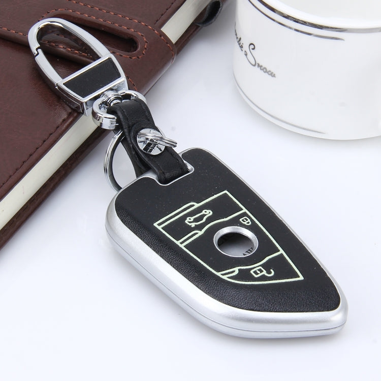 Car Auto PU Leather Luminous Effect Key Ring Protection Cover for BMW X5/X6(Silver)