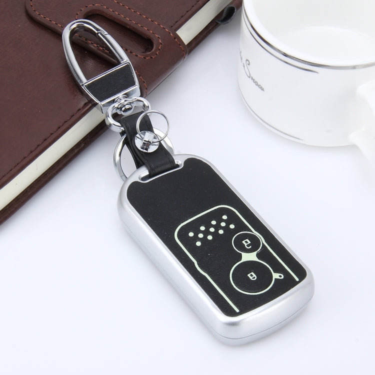 Car Auto PU Leather Intelligence Luminous Effect Key Ring Protection Cover for CRV Crosstour(Silver)