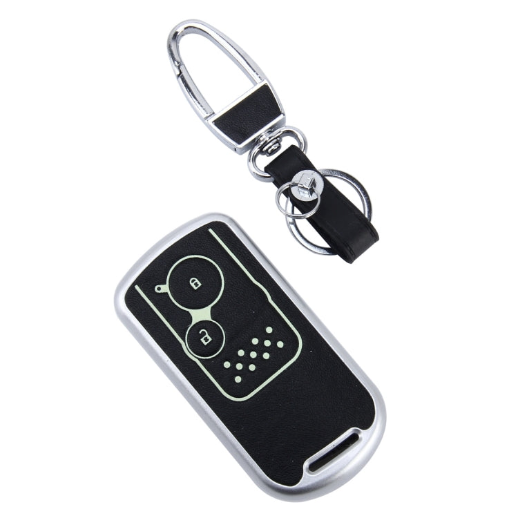 Car Auto PU Leather Intelligence Luminous Effect Key Ring Protection Cover for CRV Crosstour(Silver)