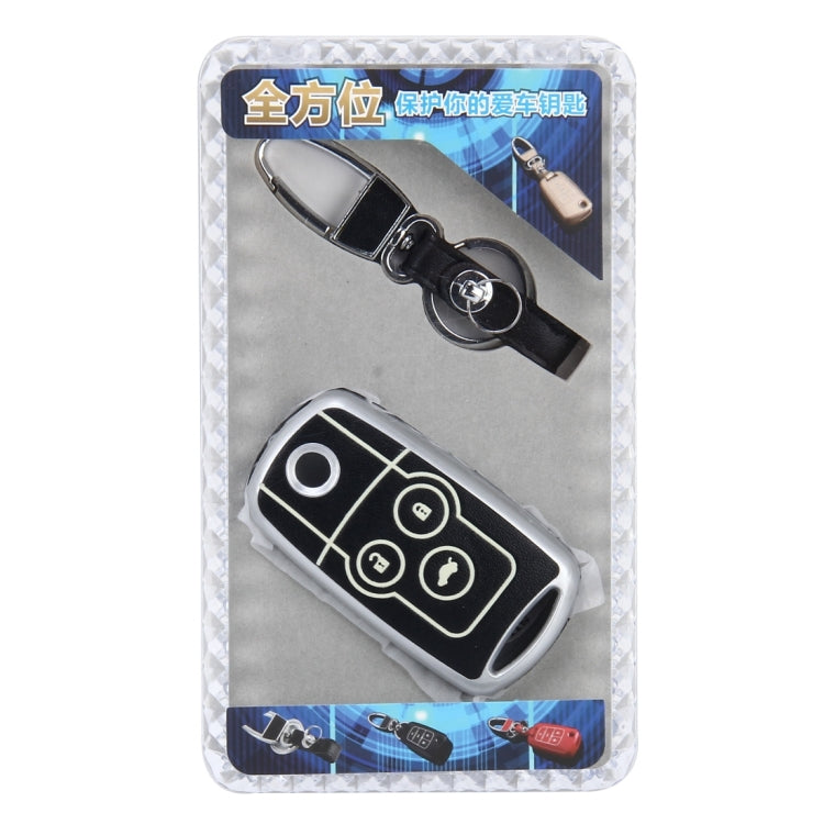 Car Auto PU Leather Fold Three Buttons Luminous Effect Key Ring Protection Cover for CRV(Silver)