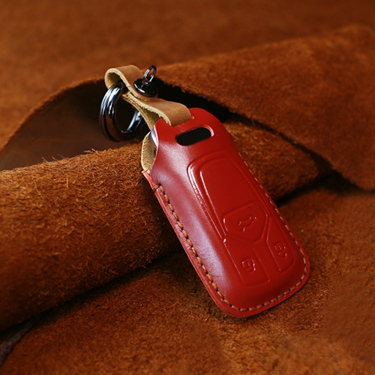 For Audi Series Car Cowhide Leather Key Protective Cover Key Case, A Version 2016-2017 (Red)
