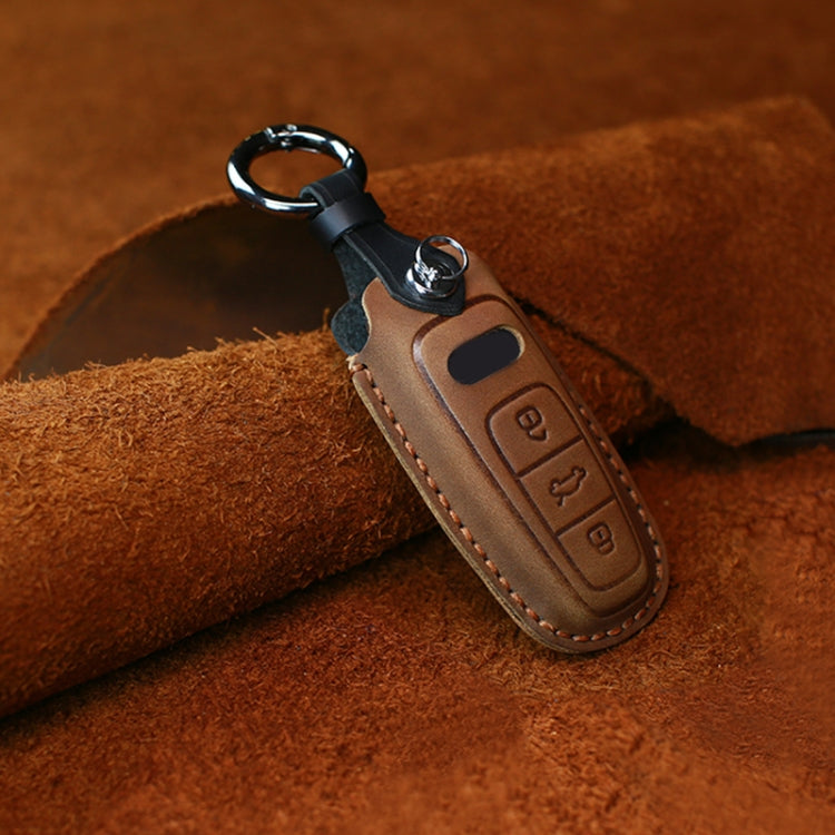 For Audi Series Car Cowhide Leather Key Protective Cover Key Case, C Version 2018 and Above (Brown)