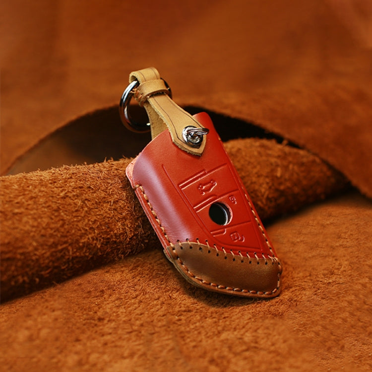 For BMW Blade Style Car Cowhide Leather Key Protective Cover Key Case, Two Keys Version (Red)