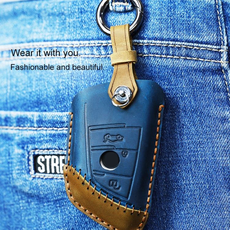 For BMW Blade Style Car Cowhide Leather Key Protective Cover Key Case, Two Keys Version (Red)