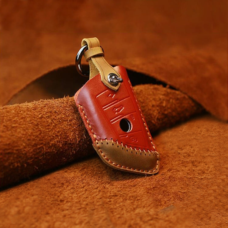 For BMW Blade Style Car Cowhide Leather Key Protective Cover Key Case, Three Keys Version (Red)