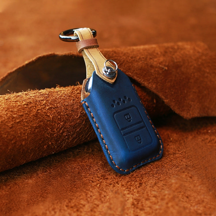 For Honda Car Cowhide Leather Key Protective Cover Key Case, Two Keys Version (Blue)