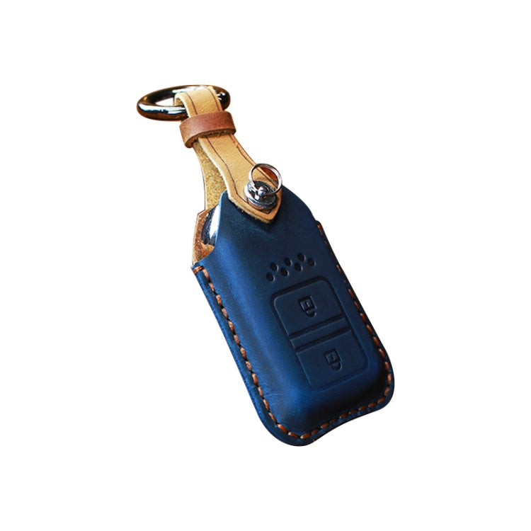 For Honda Car Cowhide Leather Key Protective Cover Key Case, Two Keys Version (Blue)