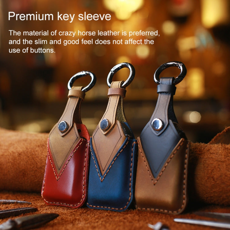 For Honda Car Cowhide Leather Key Protective Cover Key Case, Two Keys Version (Blue)