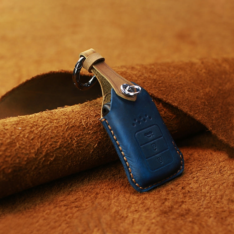 For Honda Car Cowhide Leather Key Protective Cover Key Case, Three Keys Tailgate Version (Blue)