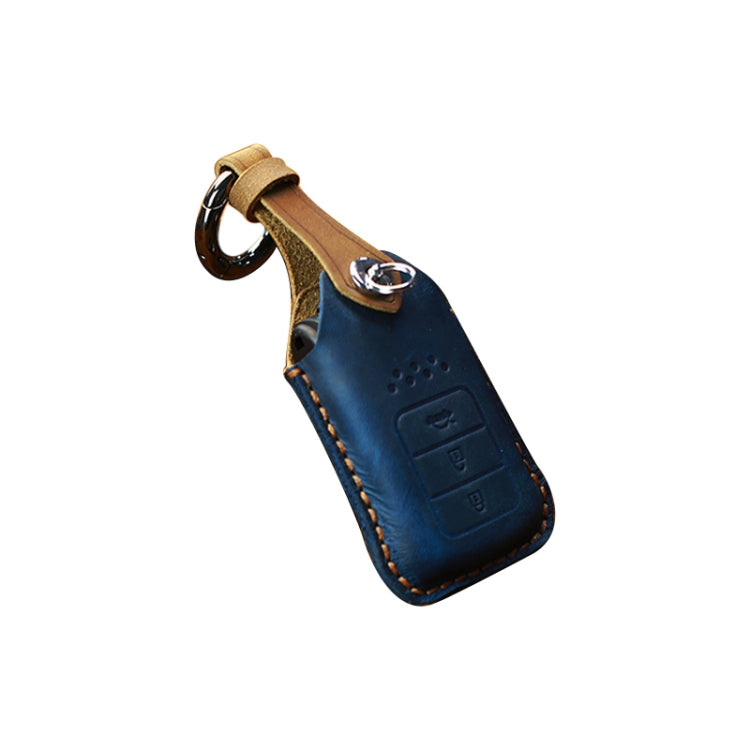 For Honda Car Cowhide Leather Key Protective Cover Key Case, Three Keys Tailgate Version (Blue)