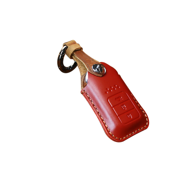 For Honda Car Cowhide Leather Key Protective Cover Key Case, Three Keys Tailgate Version (Red)