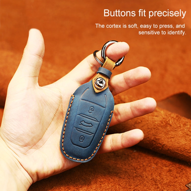 For PEUGEOT Car Cowhide Leather Key Protective Cover Key Case(Blue)