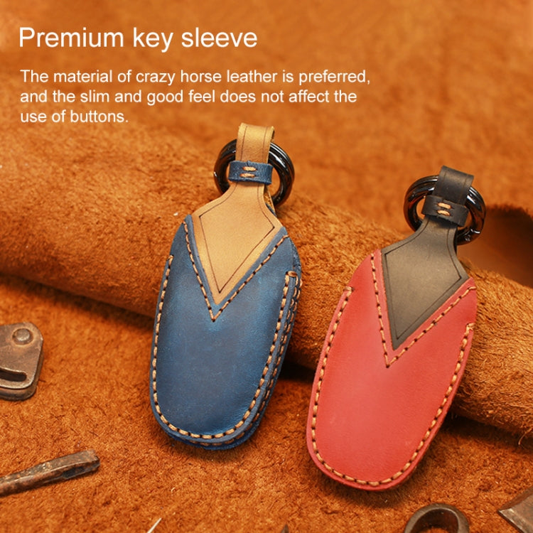 For PEUGEOT Car Cowhide Leather Key Protective Cover Key Case(Blue)