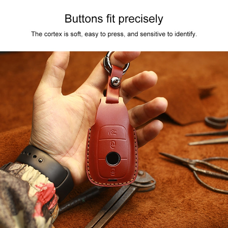 For Mercedes-Benz Colorful Edge Style Car Cowhide Leather Key Protective Cover Key Case (Blue)